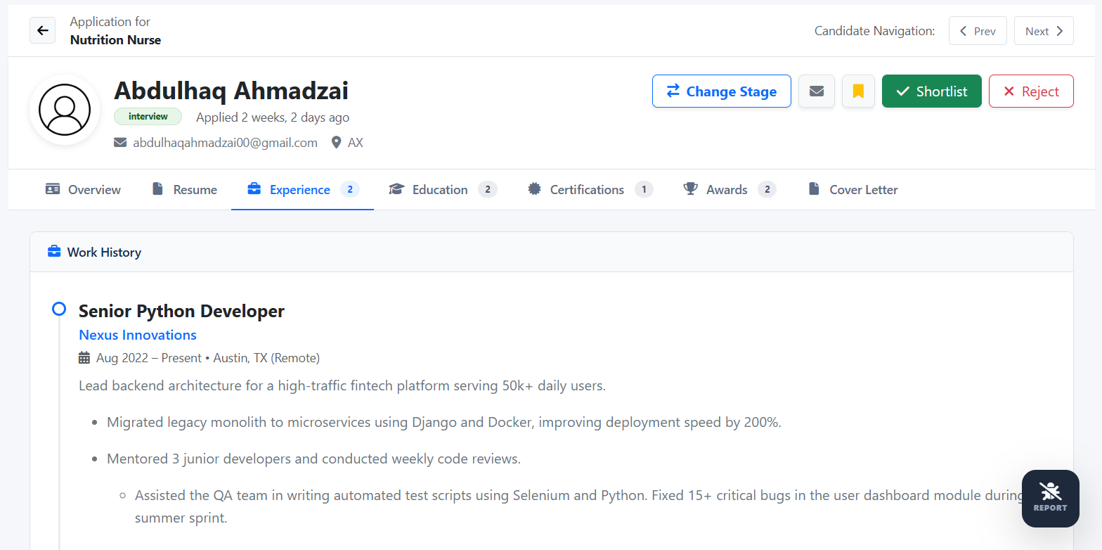 Candidate Profile Dashboard
